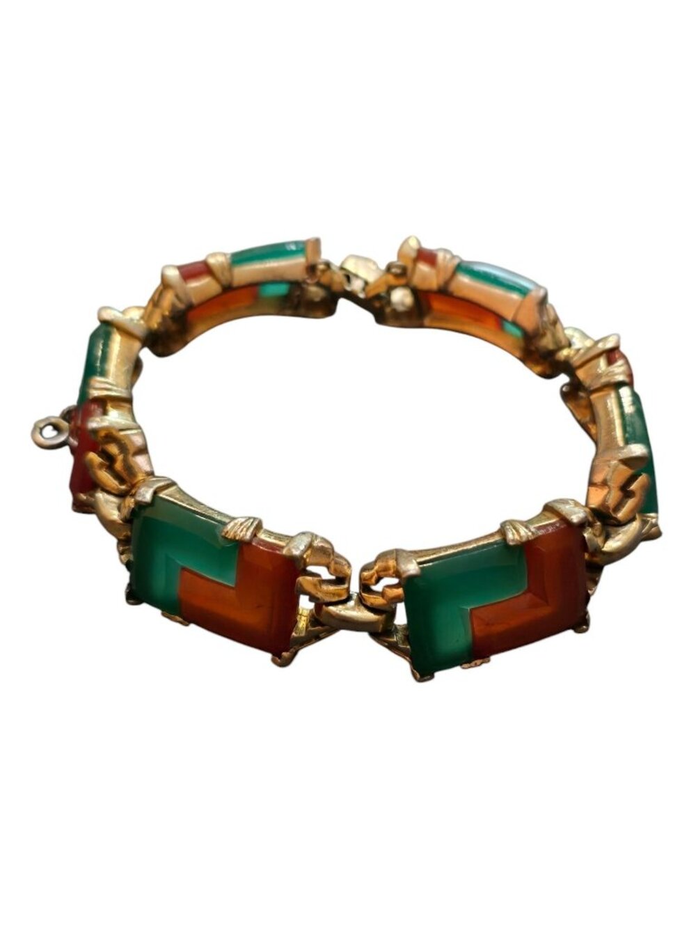 Rare Reja Art Deco Geometric Two-Tone Glass Bracelet (A7677)